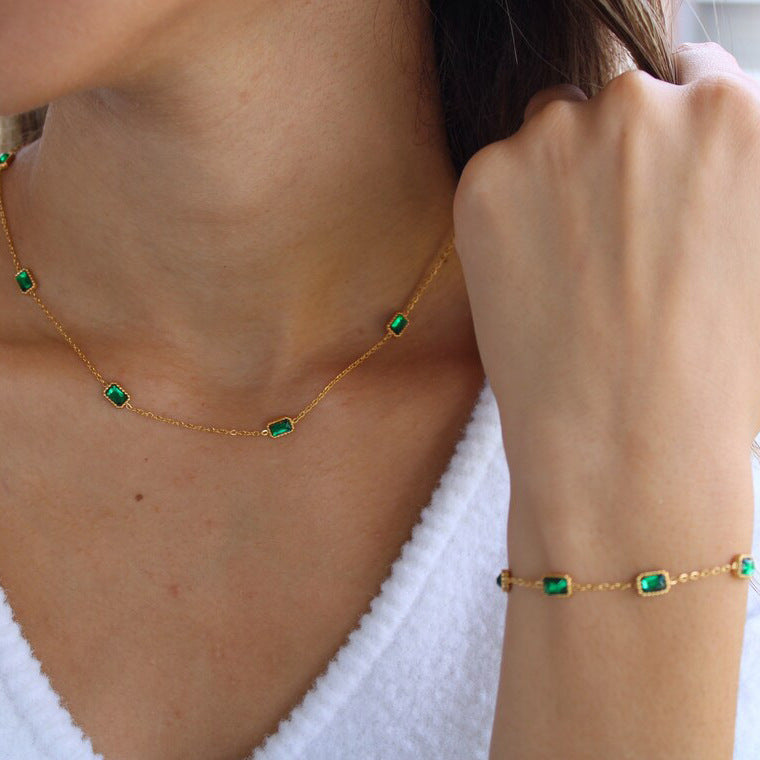 Emerald Gemstone Station Necklace