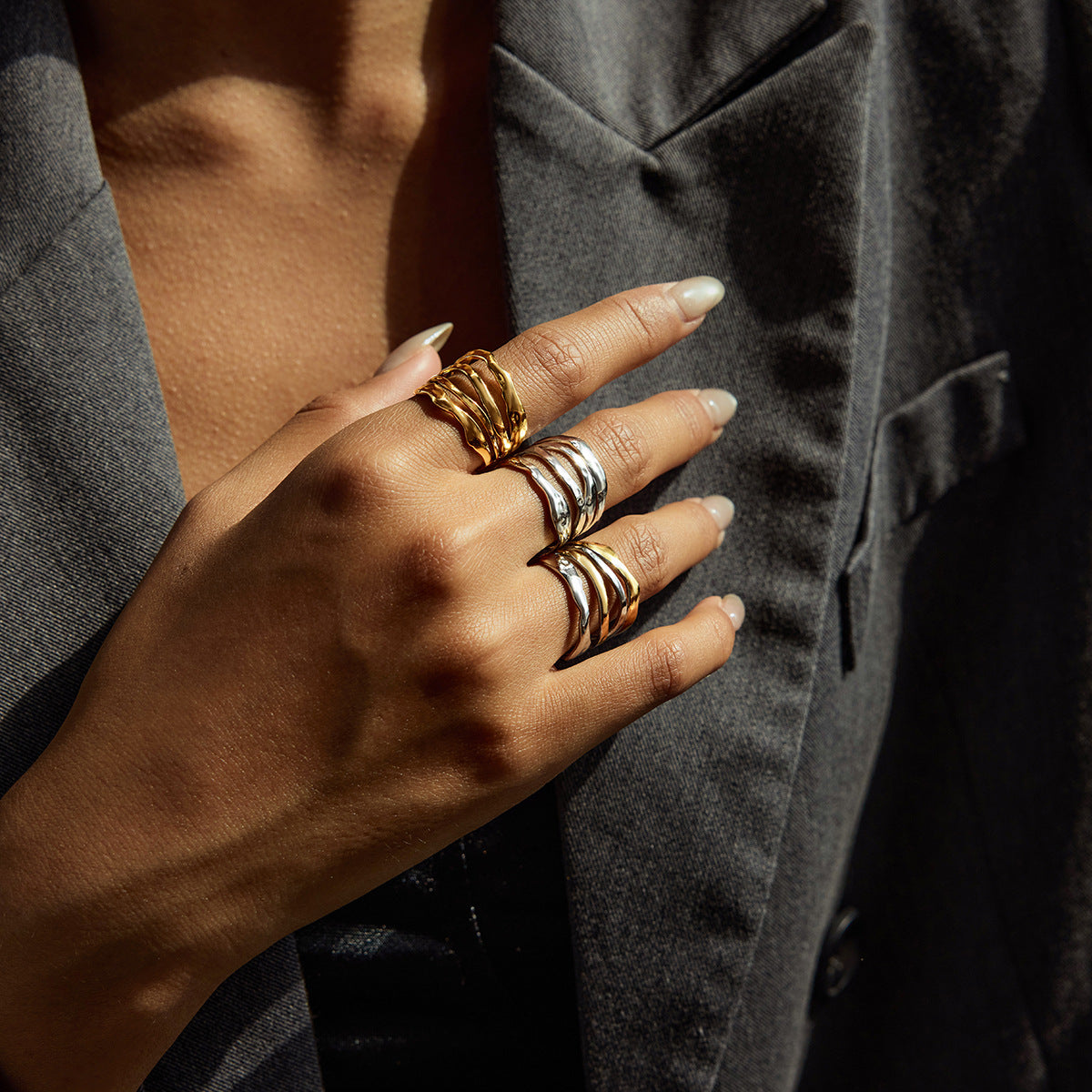 Fluid Texture Open Ring