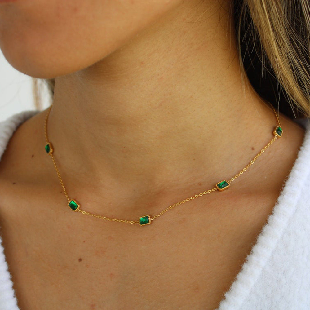 Emerald Gemstone Station Necklace