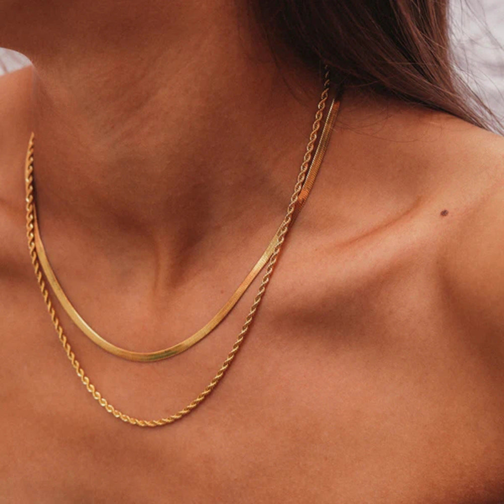 Minimalist Layered Herringbone Necklace