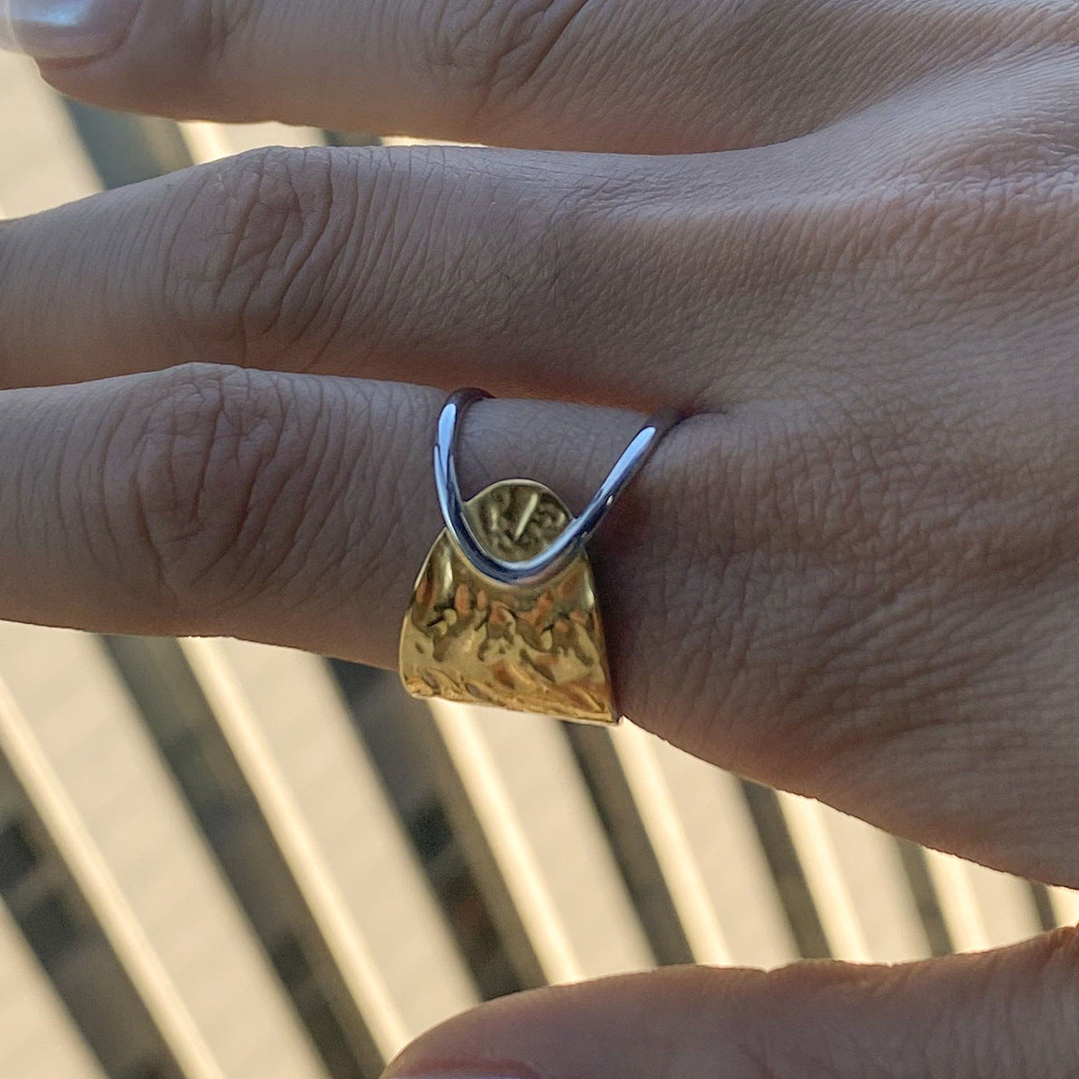 Hammered Wide X-Cuff Ring