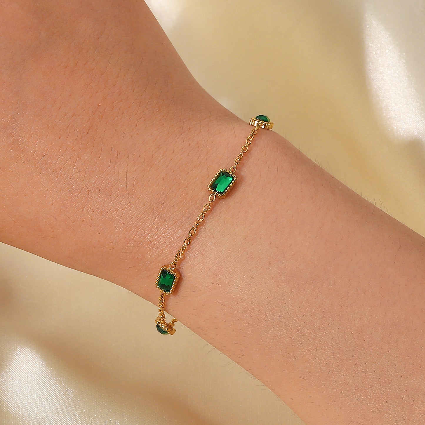 Emerald Gemstone Station Bracelet