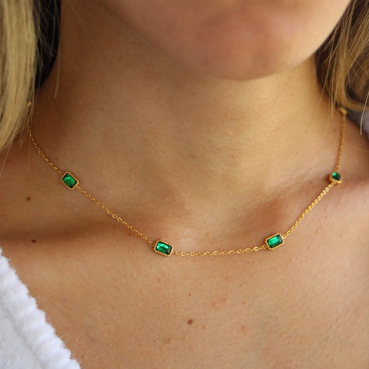 Emerald Gemstone Station Necklace