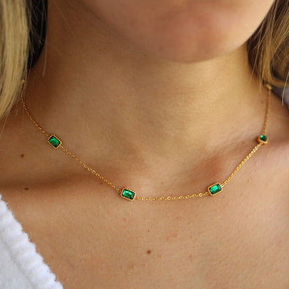 Emerald Gemstone Station Necklace