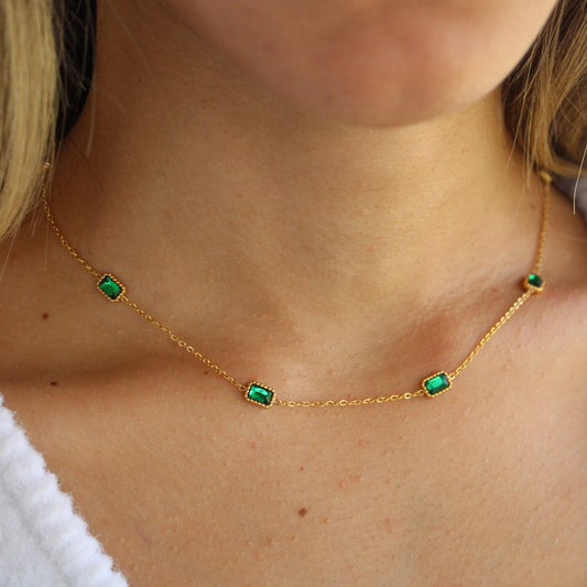 Emerald Gemstone Station Necklace