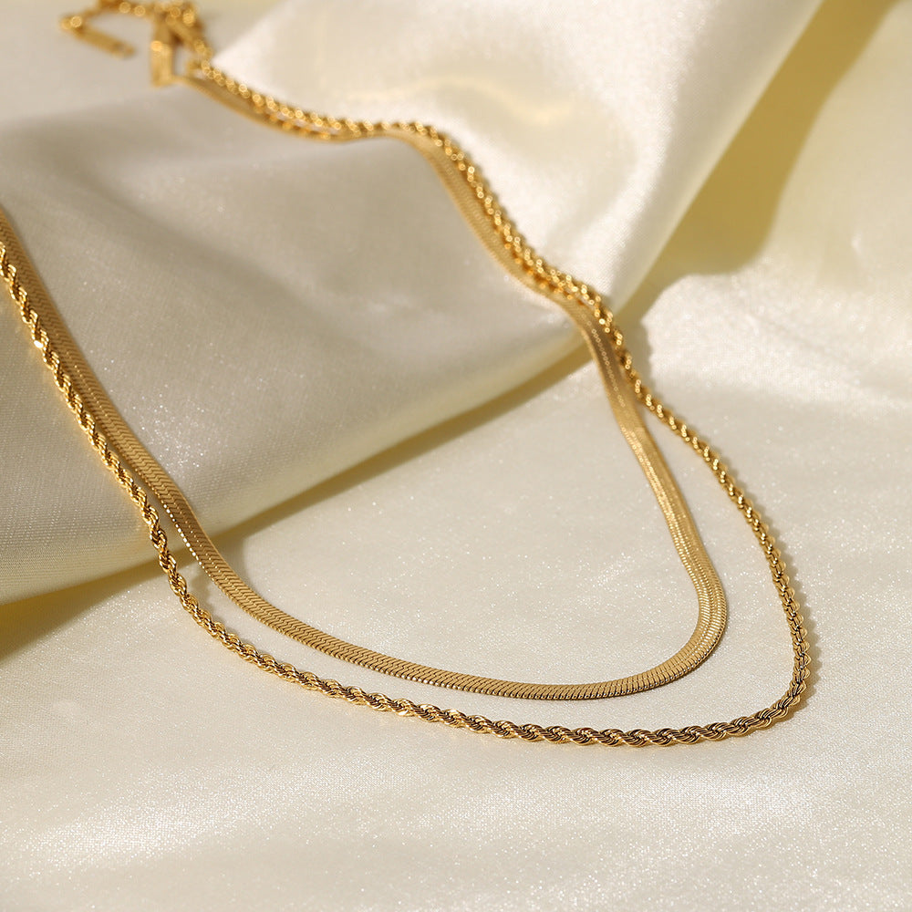 Minimalist Layered Herringbone Necklace