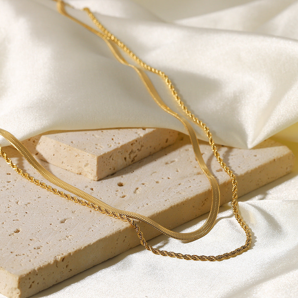 Minimalist Layered Herringbone Necklace