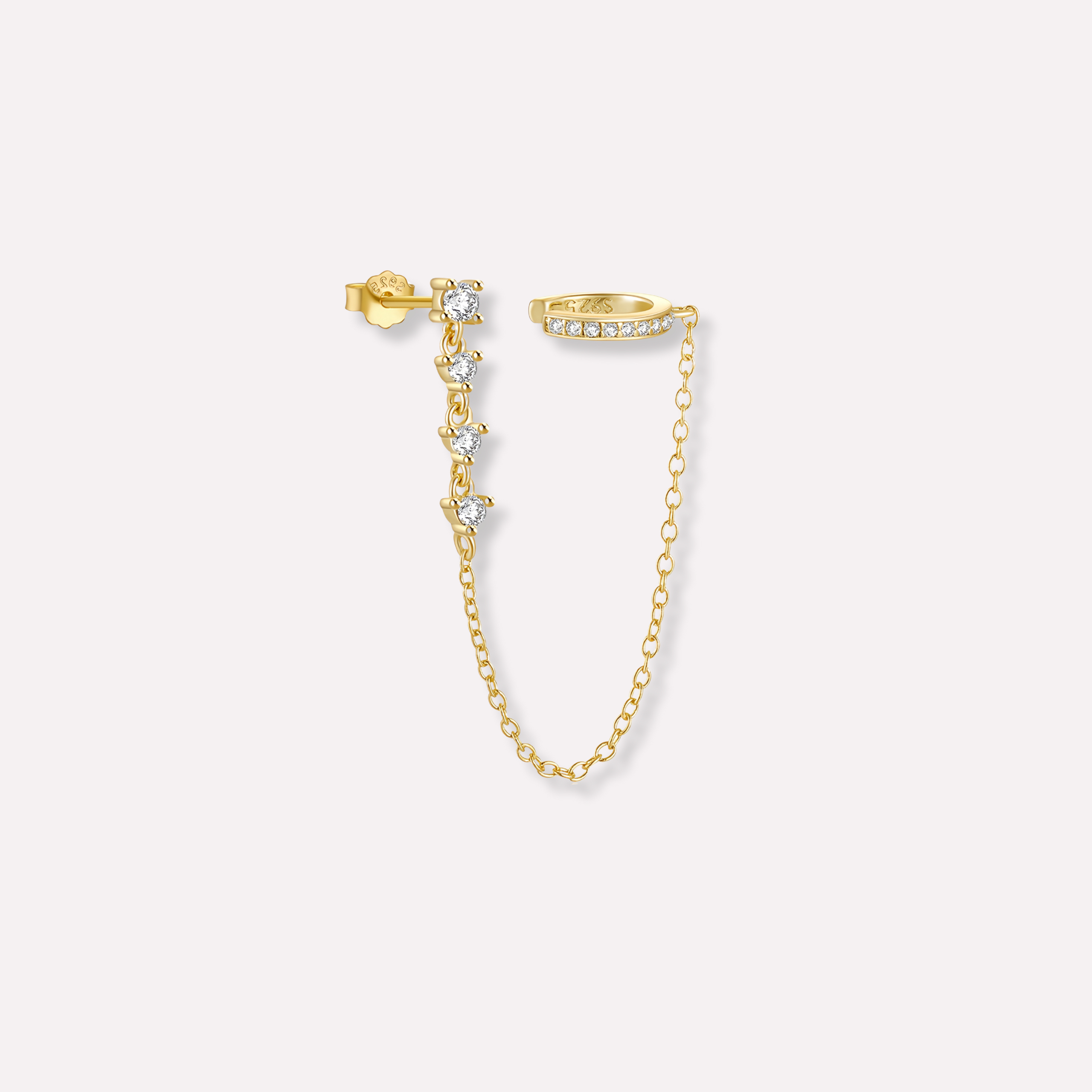 Chain&Pavé Cuff Stud Earring(Single)