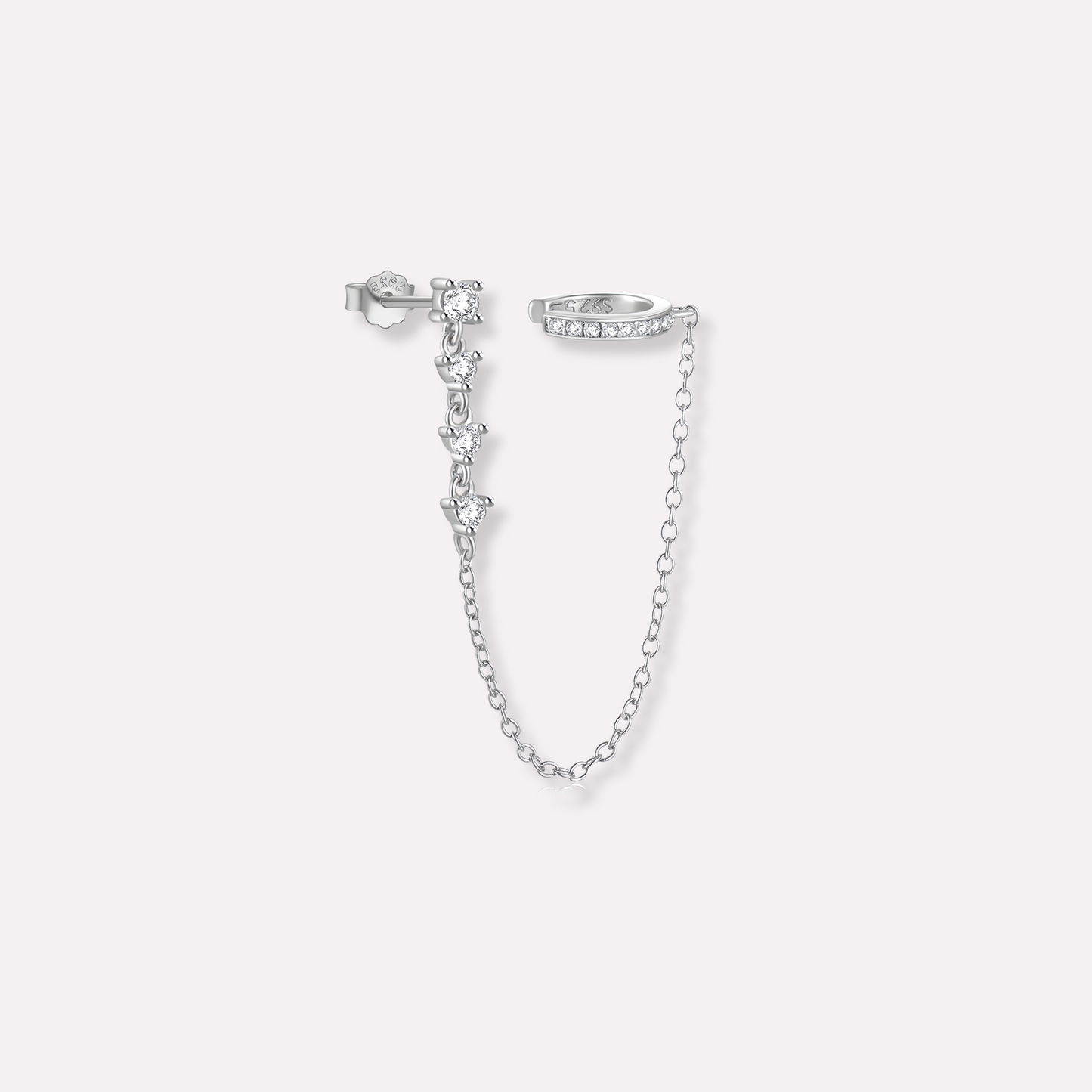 Chain&Pavé Cuff Stud Earring(Single)