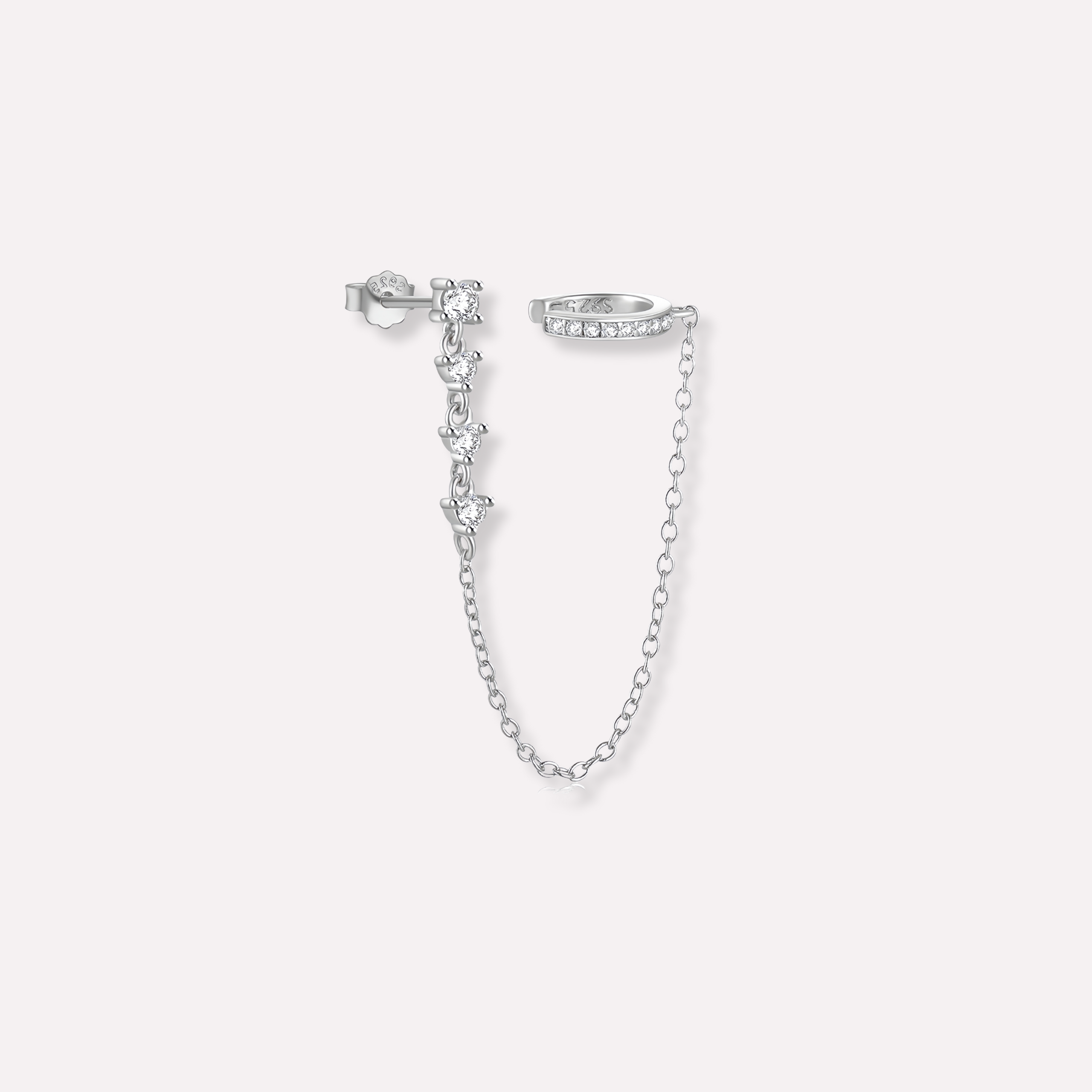 Chain&Pavé Cuff Stud Earring(Single)