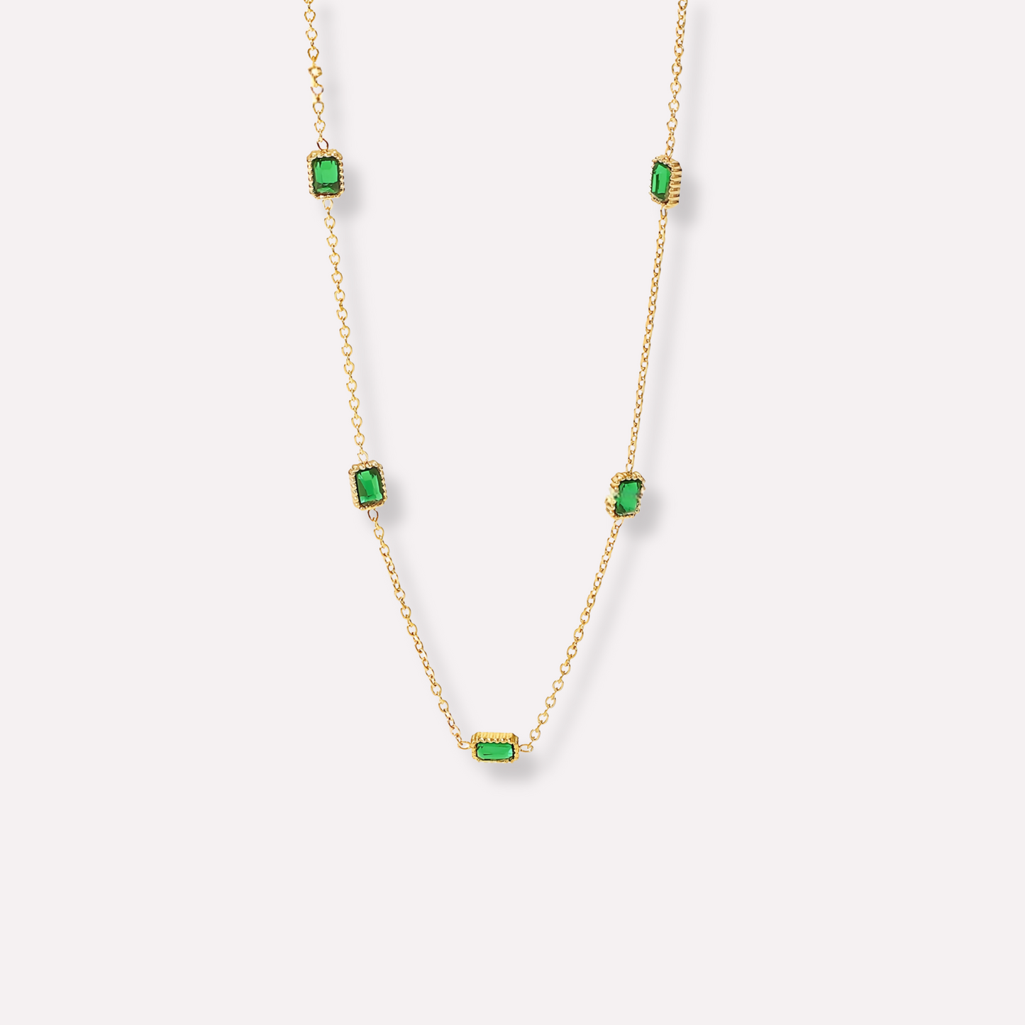 Emerald Gemstone Station Necklace