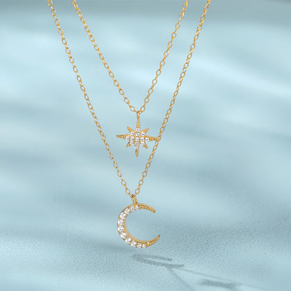 North Star & Moon Layered Necklace
