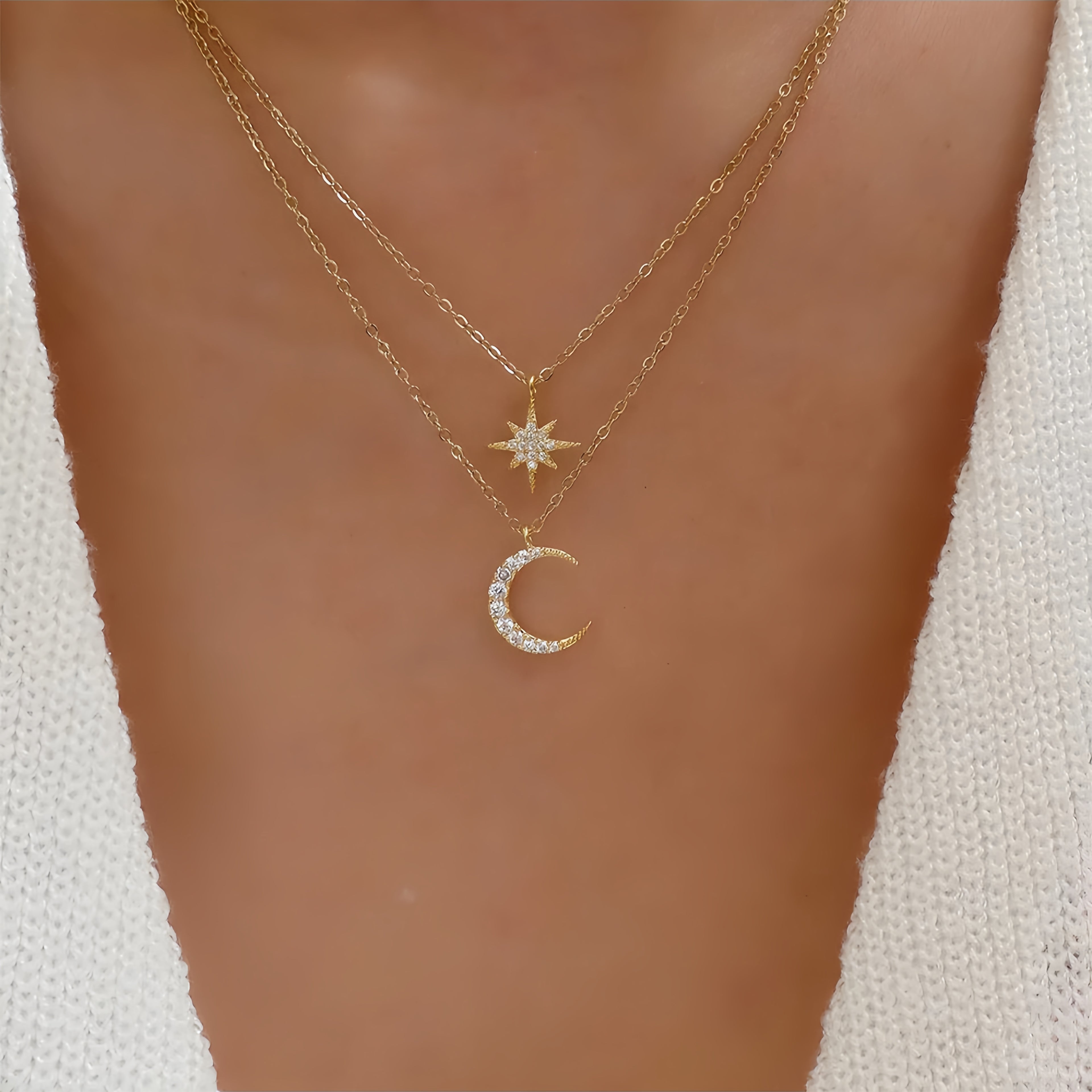 North Star & Moon Layered Necklace