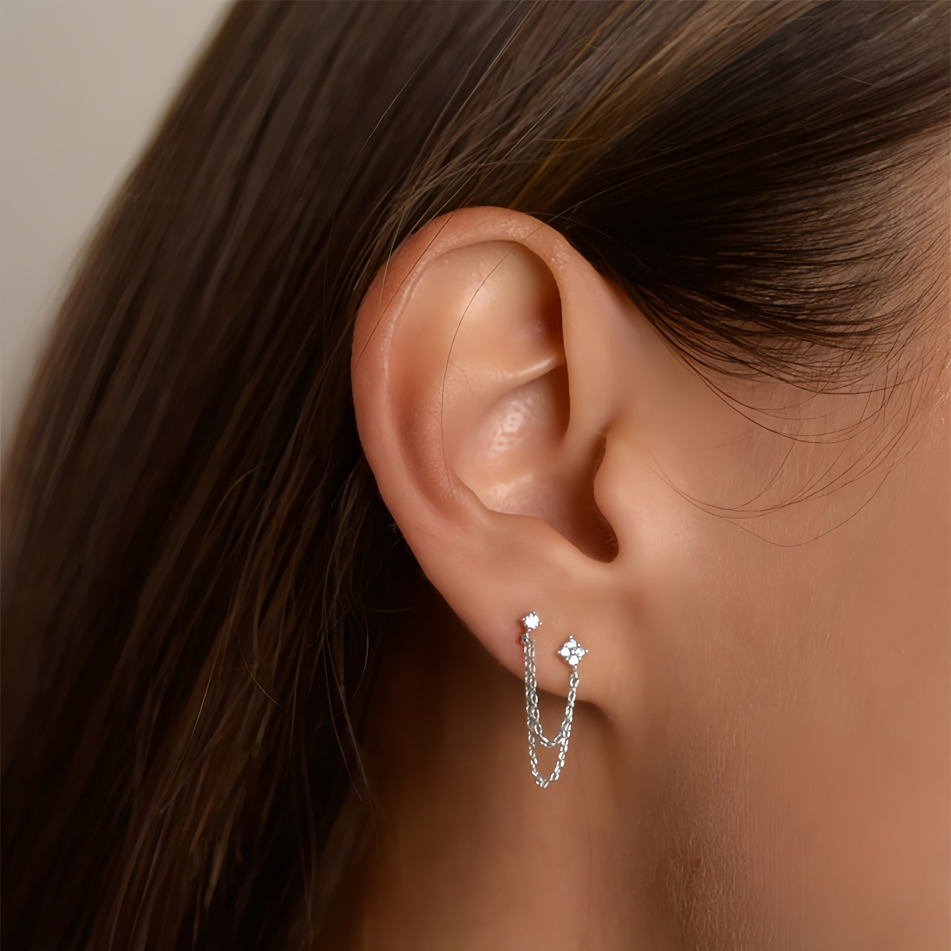 Whispering Chain Stud Earrings