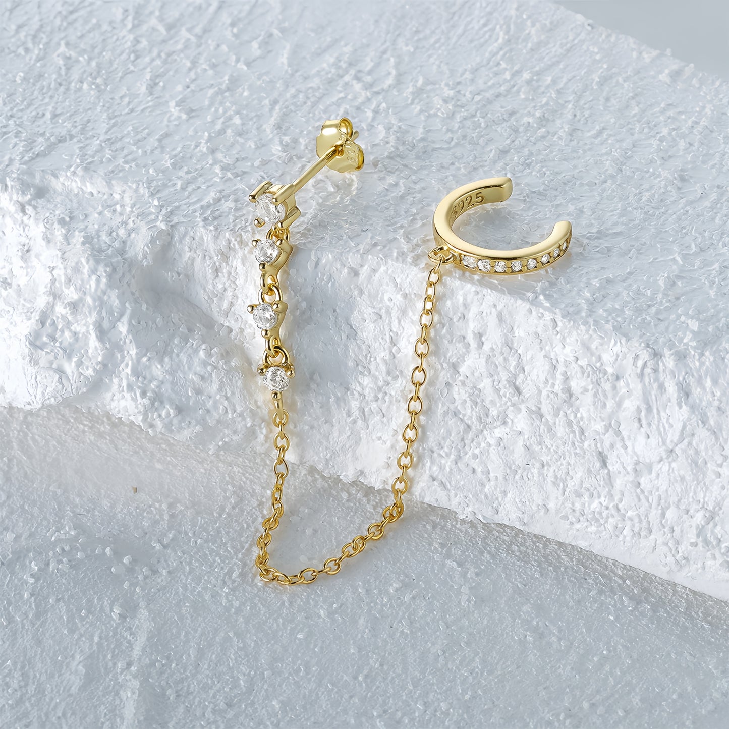 Chain&Pavé Cuff Stud Earring(Single)