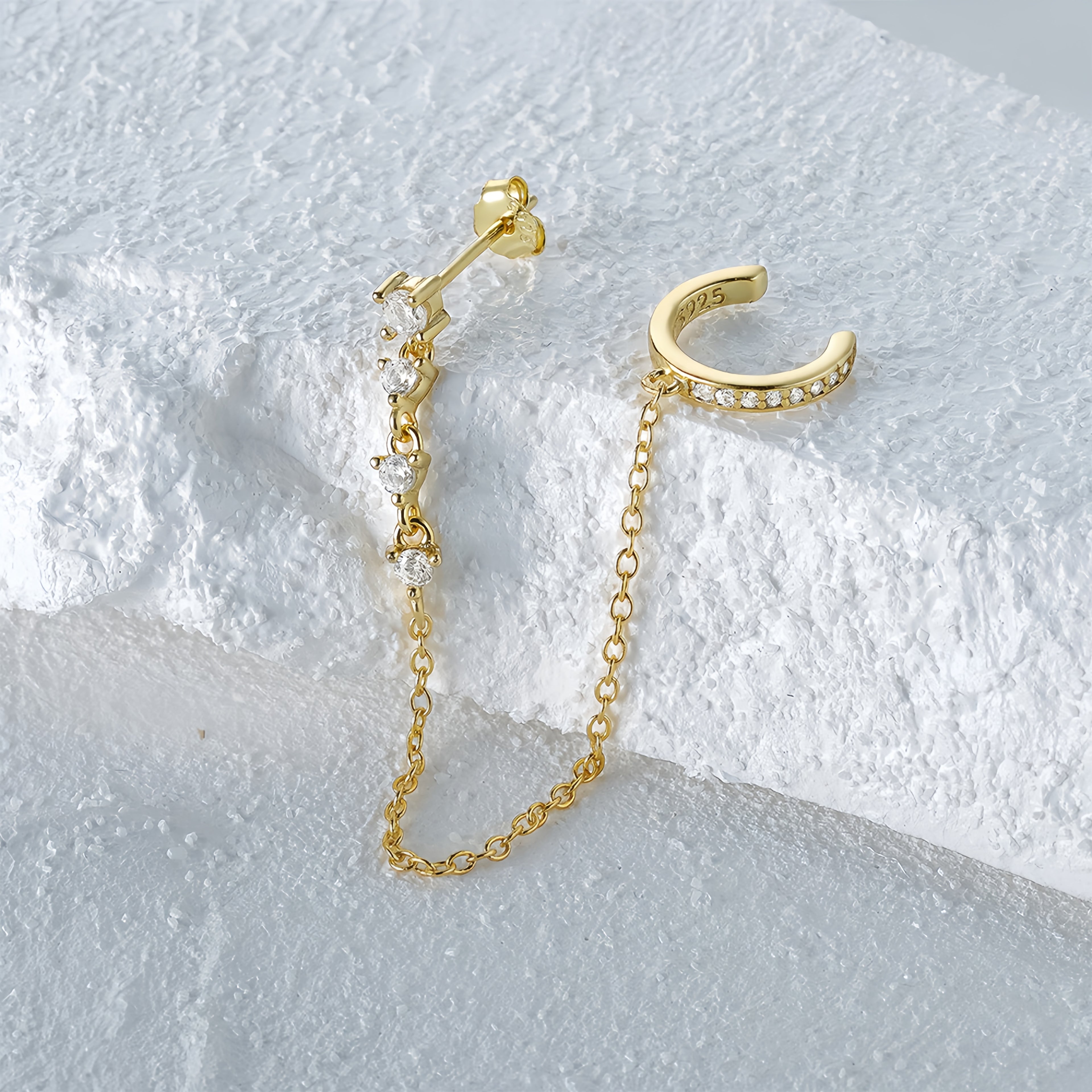 Chain&Pavé Cuff Stud Earring(Single)