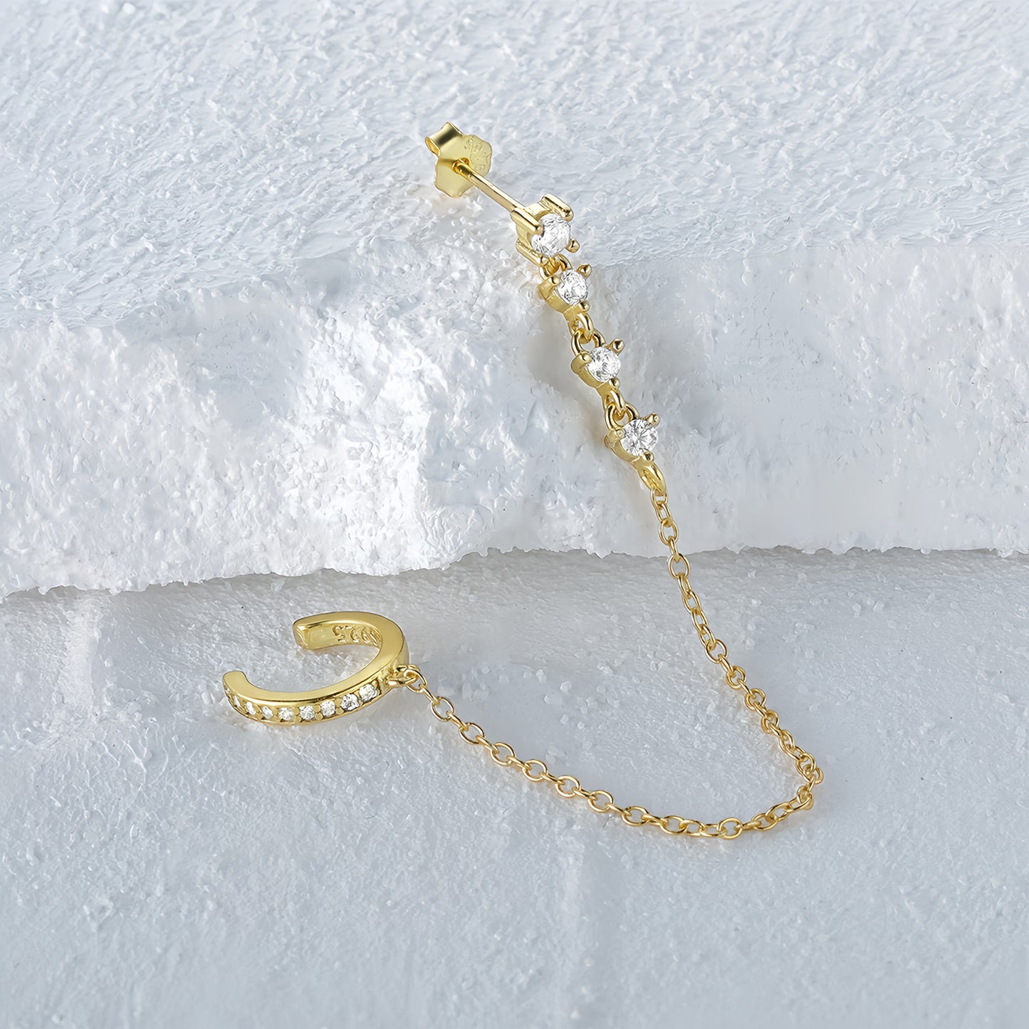Chain&Pavé Cuff Stud Earring(Single)