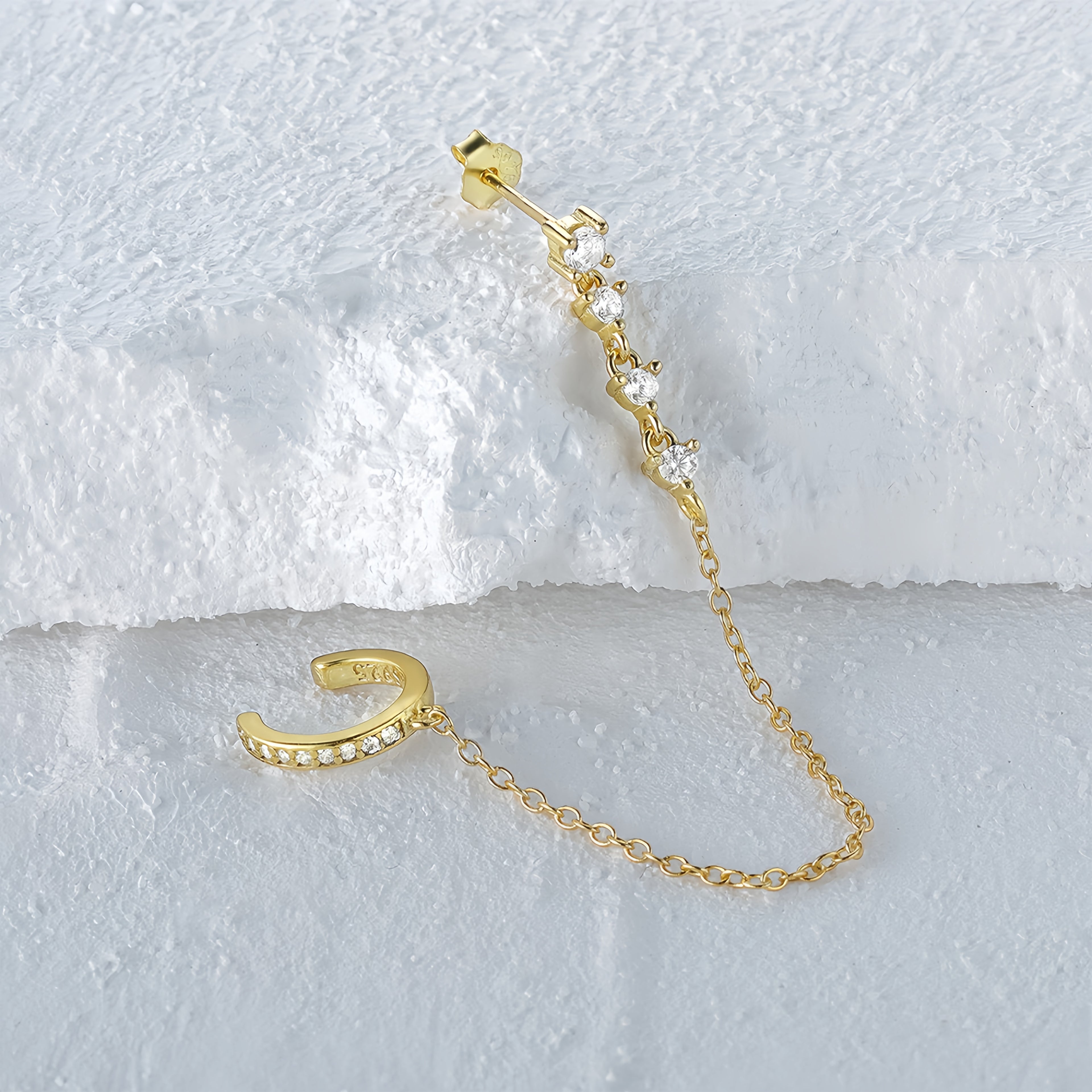 Chain&Pavé Cuff Stud Earring(Single)