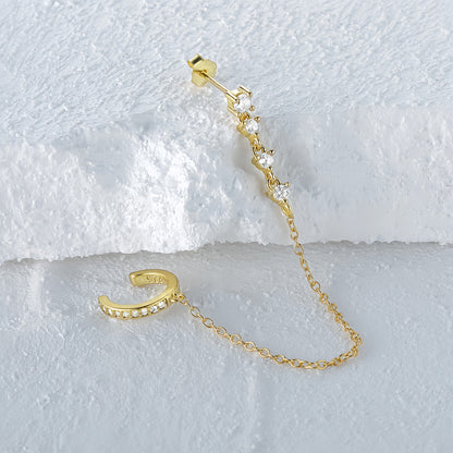 Chain&Pavé Cuff Stud Earring(Single)