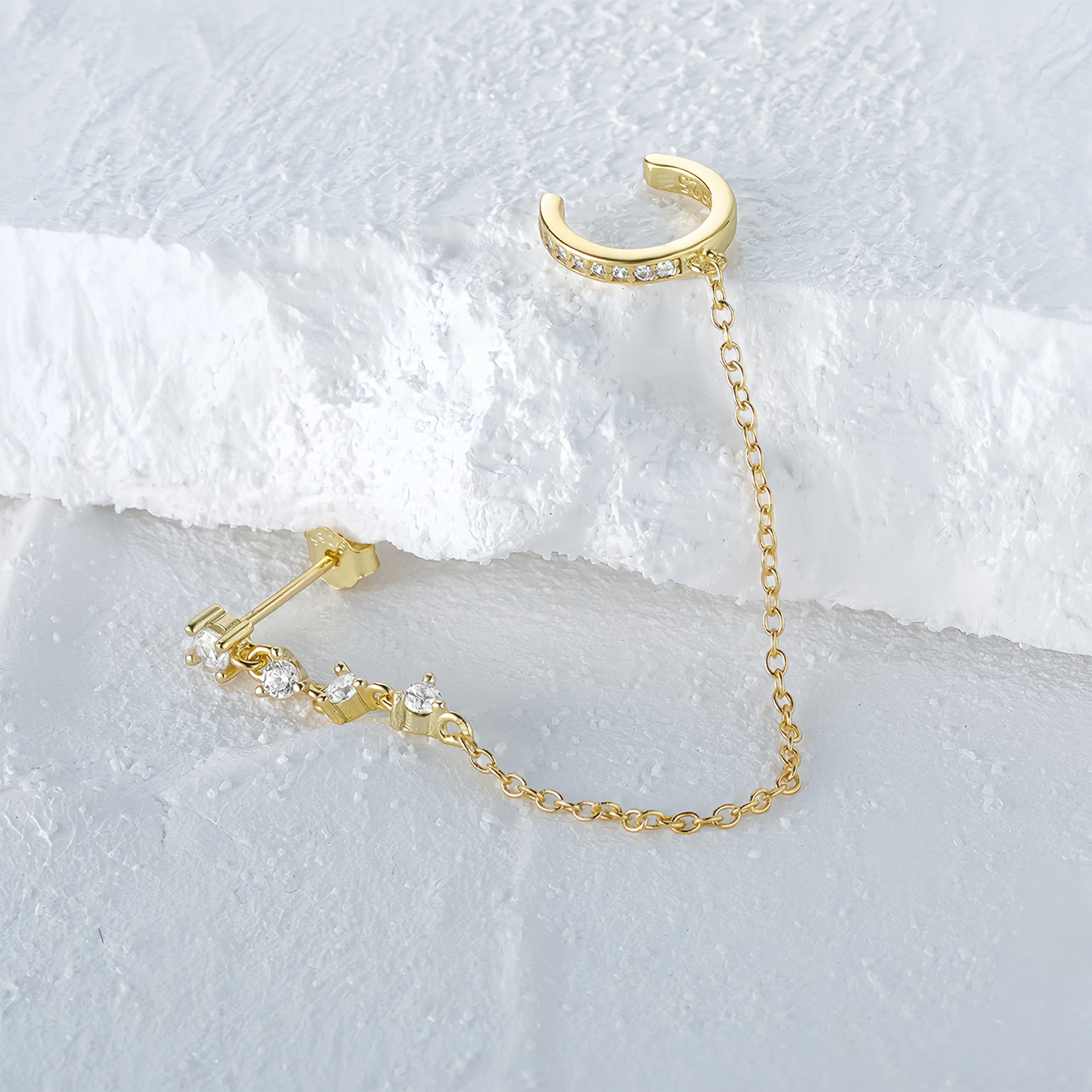 Chain&Pavé Cuff Stud Earring(Single)